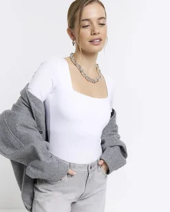 River Island Petite long sleeve bodysuit White Clearance