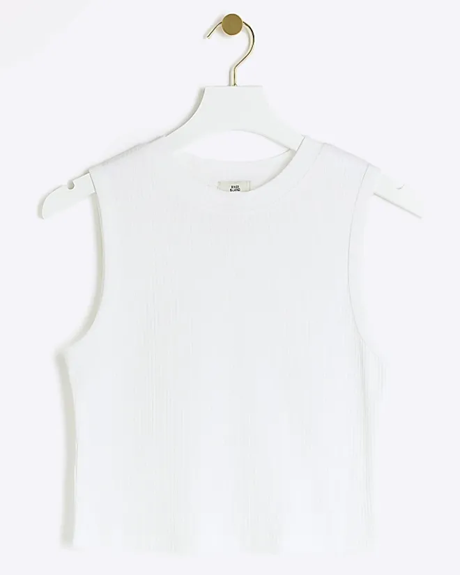 River Island Petite rib high neck tank top White New
