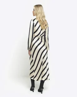 River Island Petite satin stripe slip midi dress White Fashion