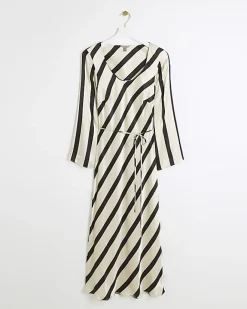 River Island Petite satin stripe slip midi dress White Fashion