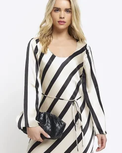 River Island Petite satin stripe slip midi dress White Fashion