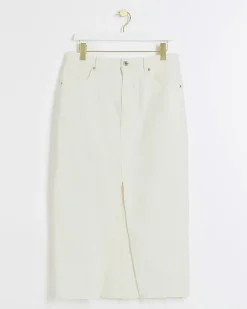 River Island Petite split hem denim maxi skirt White Best