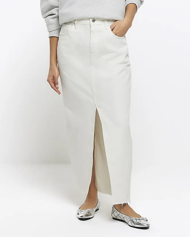 River Island Petite split hem denim maxi skirt White Best