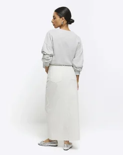 River Island Petite split hem denim maxi skirt White Best