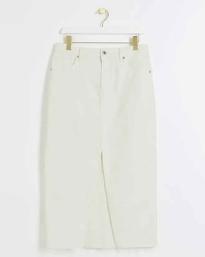 River Island Petite split hem denim maxi skirt White Best