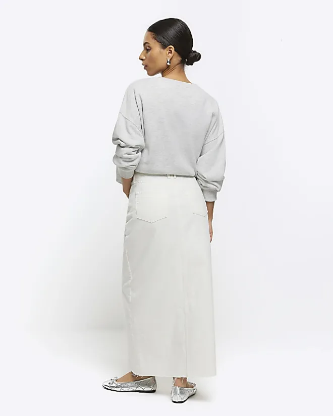 River Island Petite split hem denim maxi skirt White Best