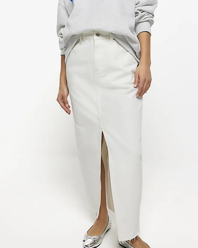 River Island Petite split hem denim maxi skirt White Best