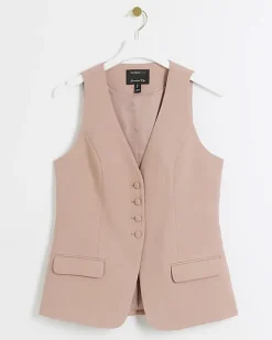 River Island button up longline waistcoat Pink Best
