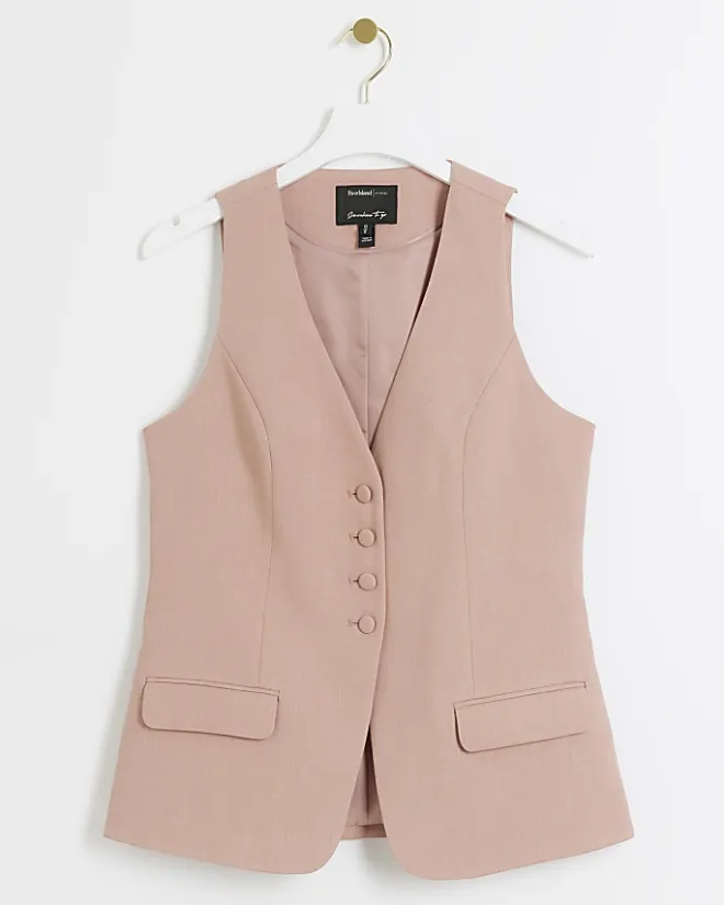 River Island button up longline waistcoat Pink Best