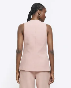 River Island button up longline waistcoat Pink Best