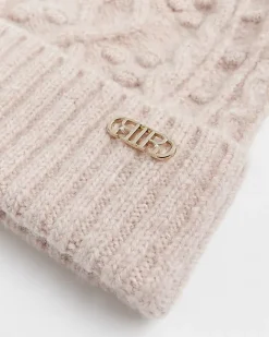 River Island cable knit beanie hat Pink Hot
