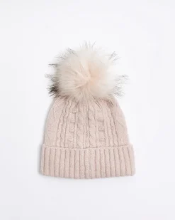 River Island cable knit beanie hat Pink Hot