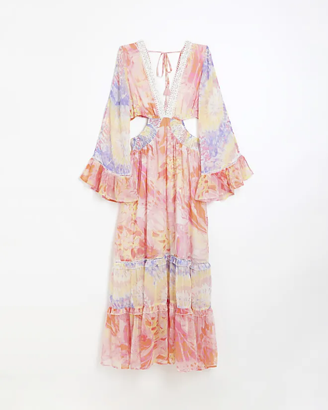 River Island chiffon abstract print beach maxi dress Pink Discount