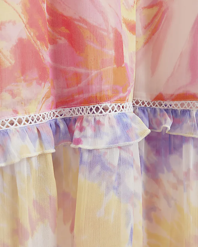 River Island chiffon abstract print beach maxi dress Pink Discount
