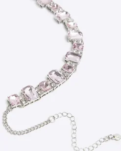 River Island diamante collar necklace Pink Online