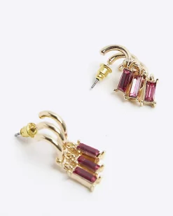 River Island diamante hoop earrings Pink Outlet