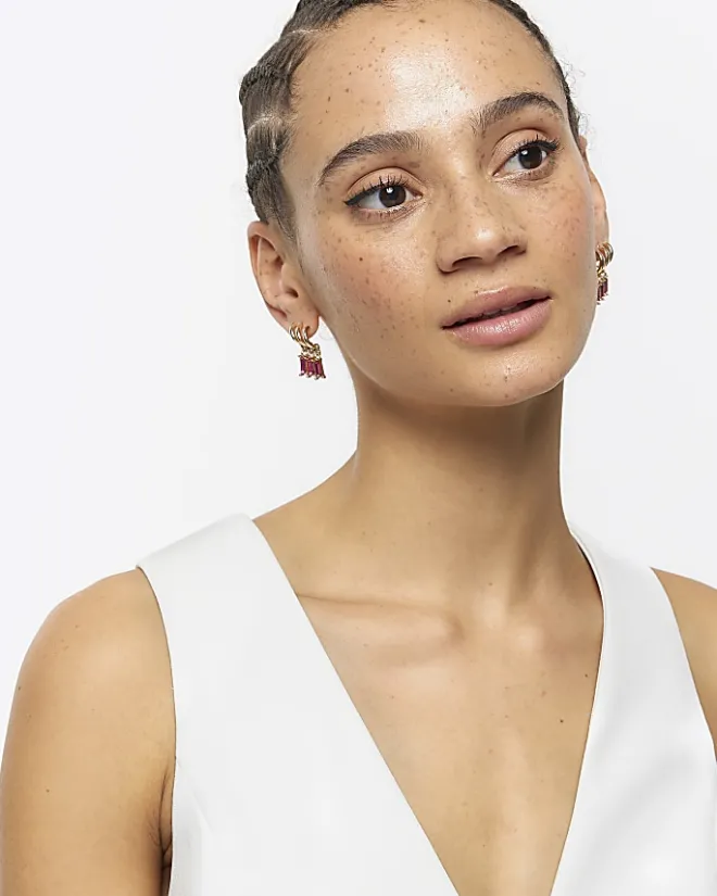 River Island diamante hoop earrings Pink Outlet