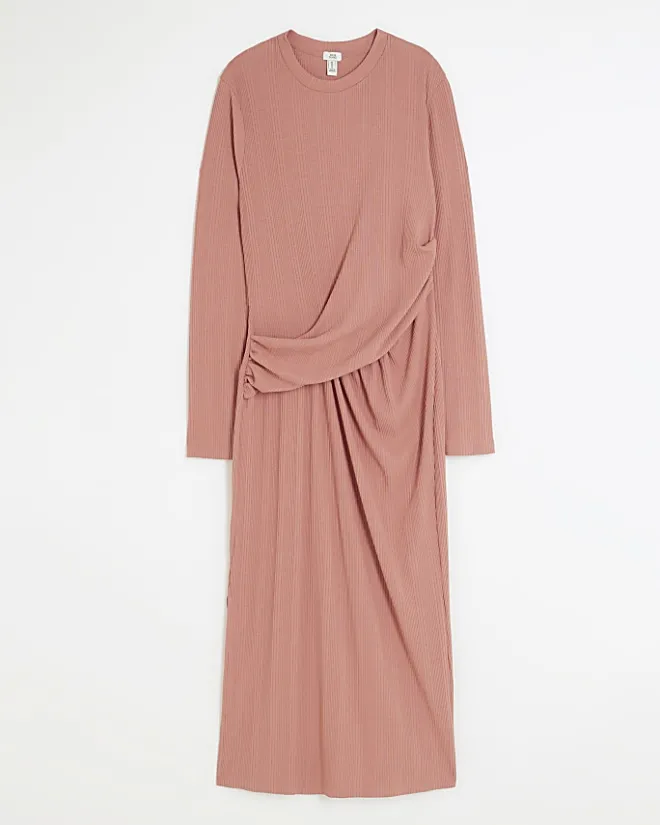 River Island drape front bodycon midi dress Pink New