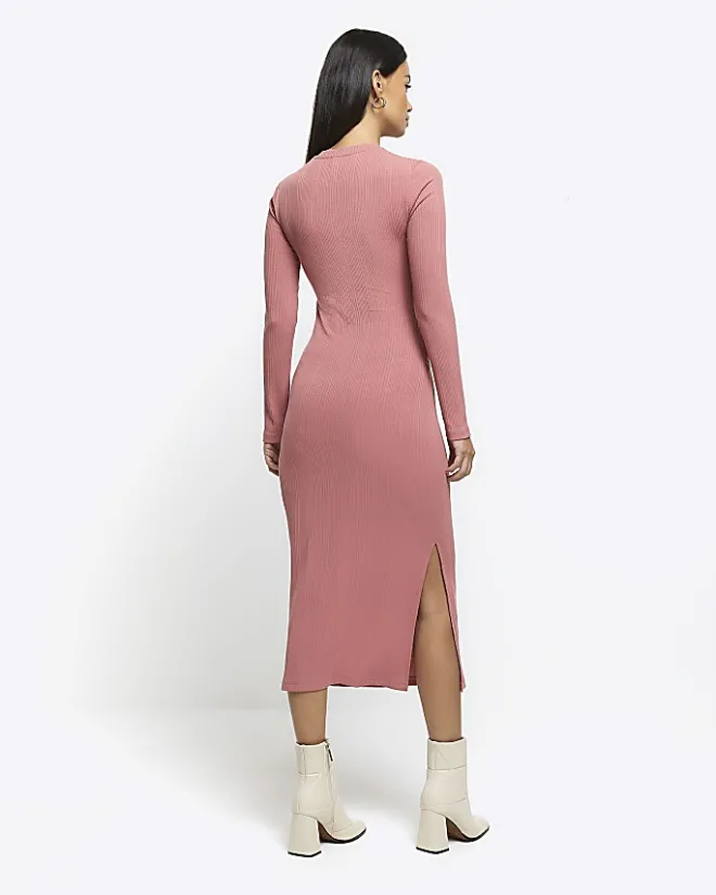 River Island drape front bodycon midi dress Pink New