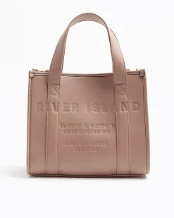 River Island embossed cross body tote bag Pink Sale