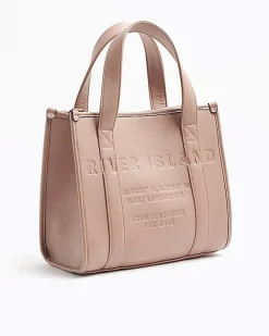 River Island embossed cross body tote bag Pink Sale