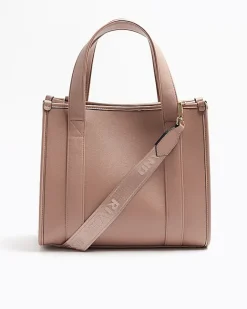River Island embossed cross body tote bag Pink Sale