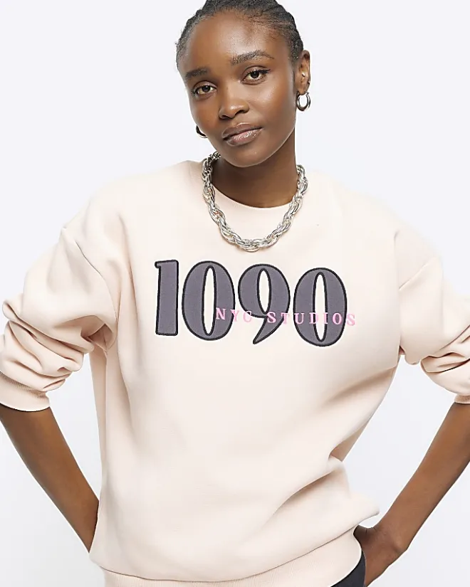 River Island embroidered sweatshirt Pink Discount