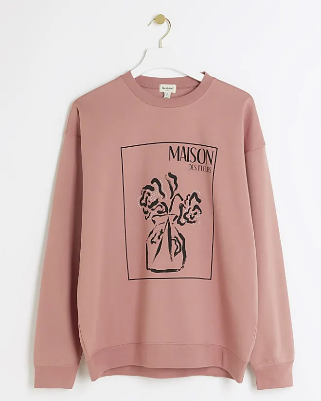 River Island floral graphic sweatshirt Pink Outlet
