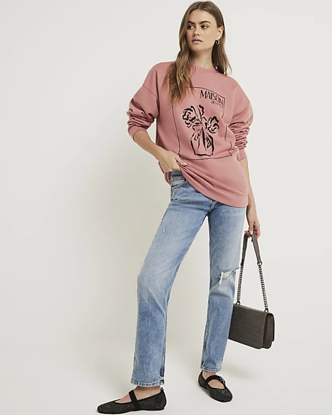 River Island floral graphic sweatshirt Pink Outlet
