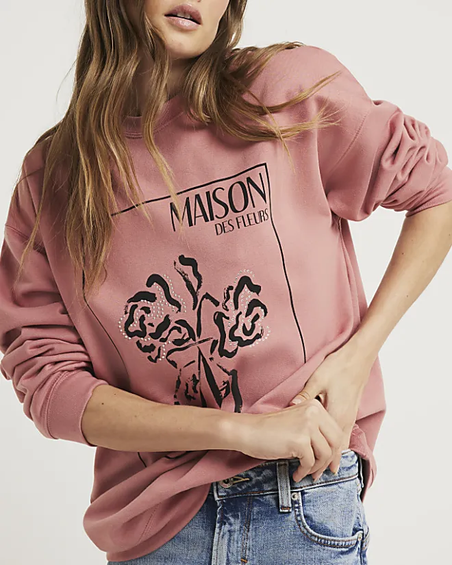 River Island floral graphic sweatshirt Pink Outlet