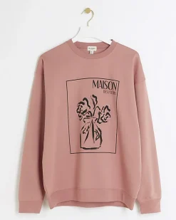 River Island floral graphic sweatshirt Pink Outlet