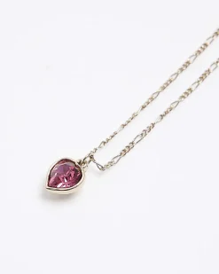 River Island heart stone necklace Pink Discount