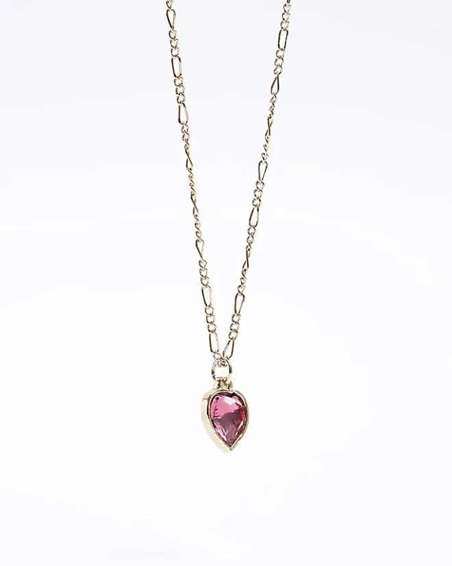 River Island heart stone necklace Pink Discount