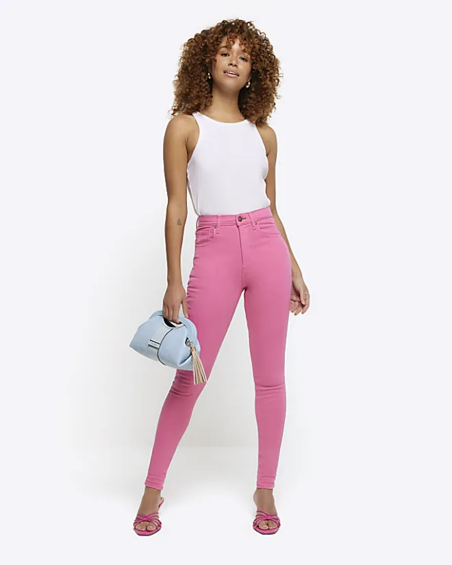 River Island high waisted bum sculpt jeggings Pink New