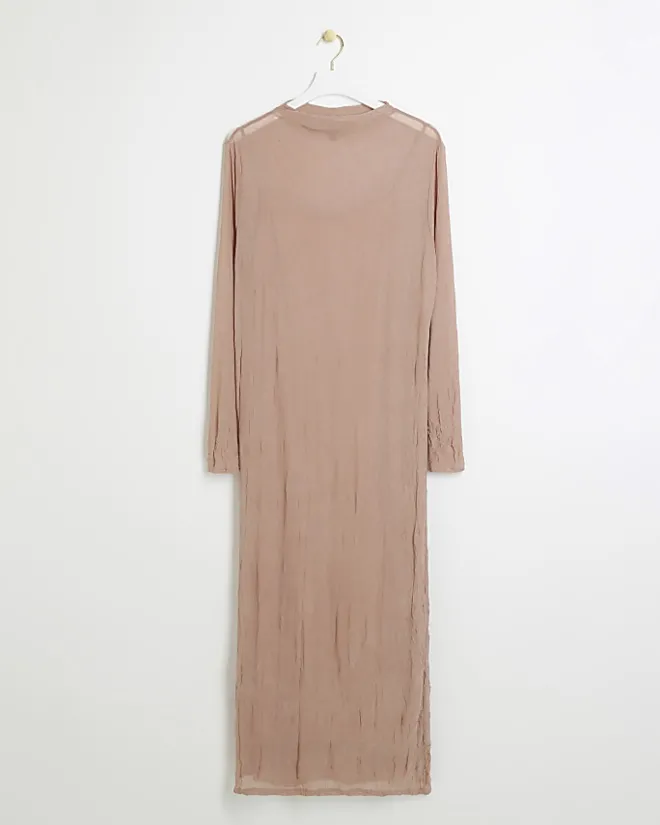 River Island mesh long sleeve bodycon midi dress Pink Discount