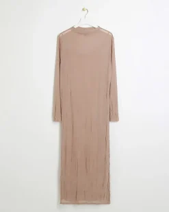 River Island mesh long sleeve bodycon midi dress Pink Discount