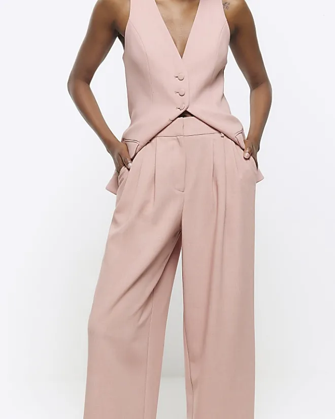 River Island pleated wide leg trousers Pink Clearance