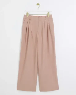 River Island pleated wide leg trousers Pink Clearance