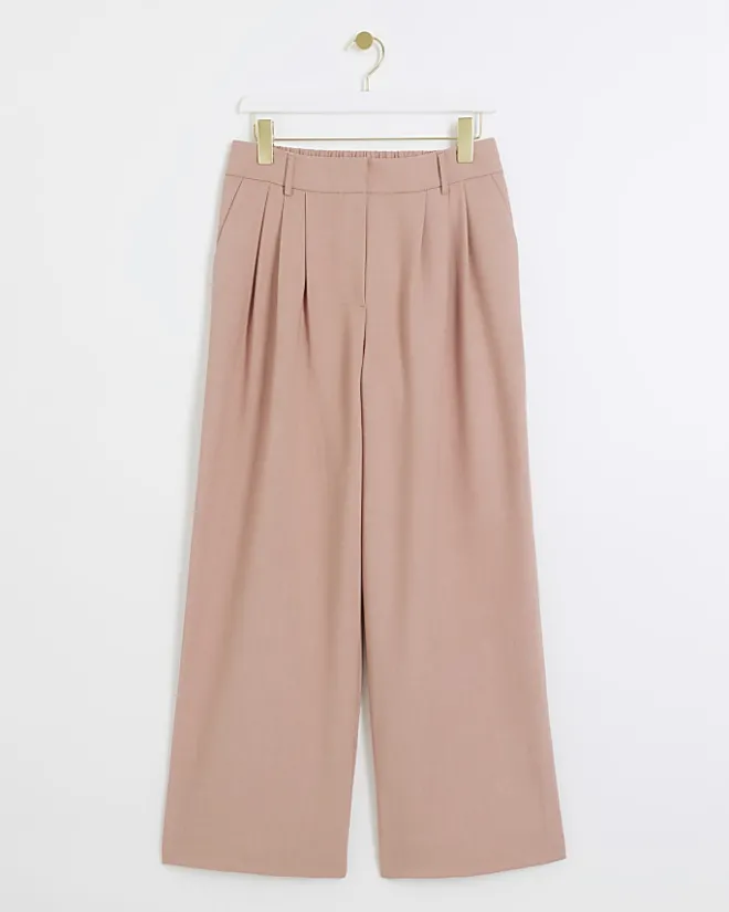 River Island pleated wide leg trousers Pink Clearance