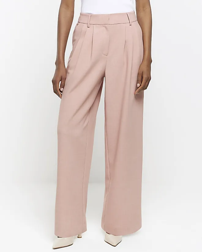 River Island pleated wide leg trousers Pink Clearance