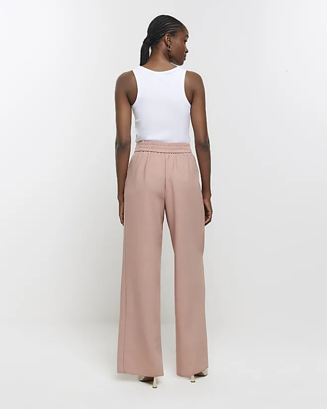 River Island pleated wide leg trousers Pink Clearance