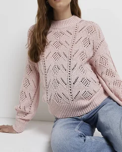 River Island pointelle knit maternity jumper Pink Outlet