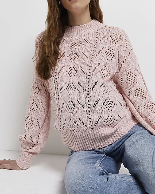 River Island pointelle knit maternity jumper Pink Outlet