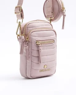 River Island quilted phone cross body bag Pink Outlet