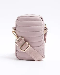 River Island quilted phone cross body bag Pink Outlet