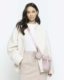 River Island quilted phone cross body bag Pink Outlet