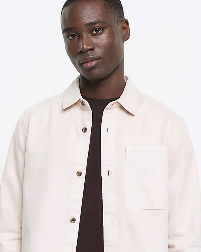 River Island regular fit chest pocket shirt Pink Hot