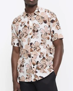 River Island regular fit floral short sleeve shirt Pink Fashion