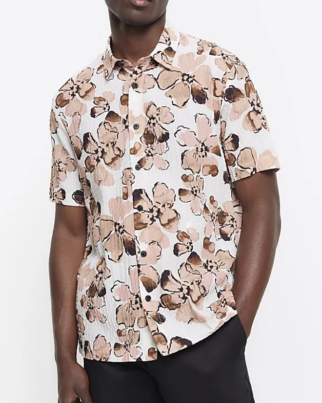 River Island regular fit floral short sleeve shirt Pink Fashion