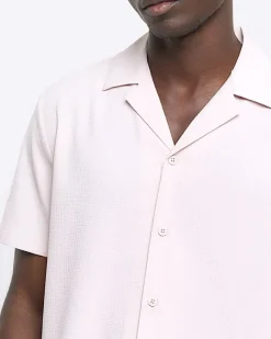 River Island regular fit seersucker revere shirt Pink Outlet